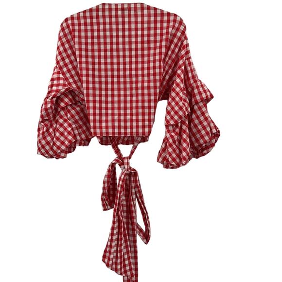 Roma Rosa red white gingham wrap cropped puff sleeves - Picture 6 of 6